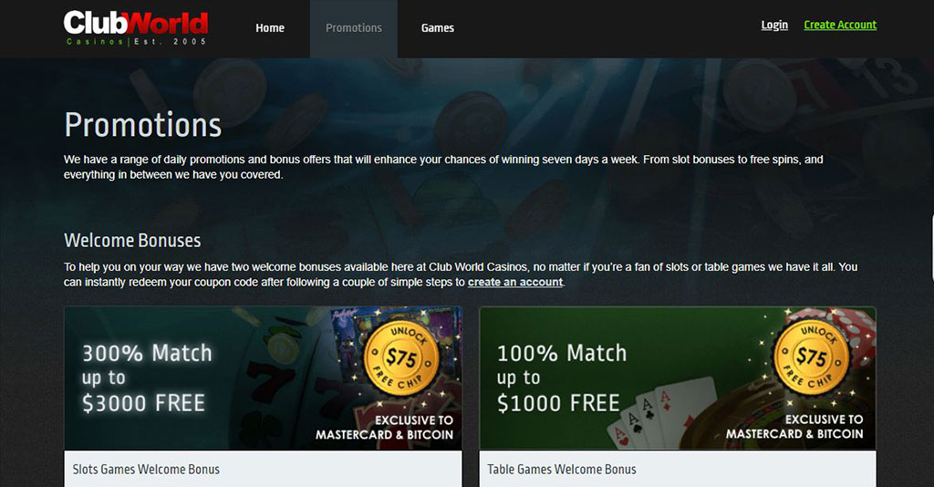 club world casino welcome bonus